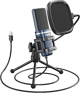 TONOR TC-777 Podcast Microphone, USB Condenser Mic with Tripod Stand and Pop Filter