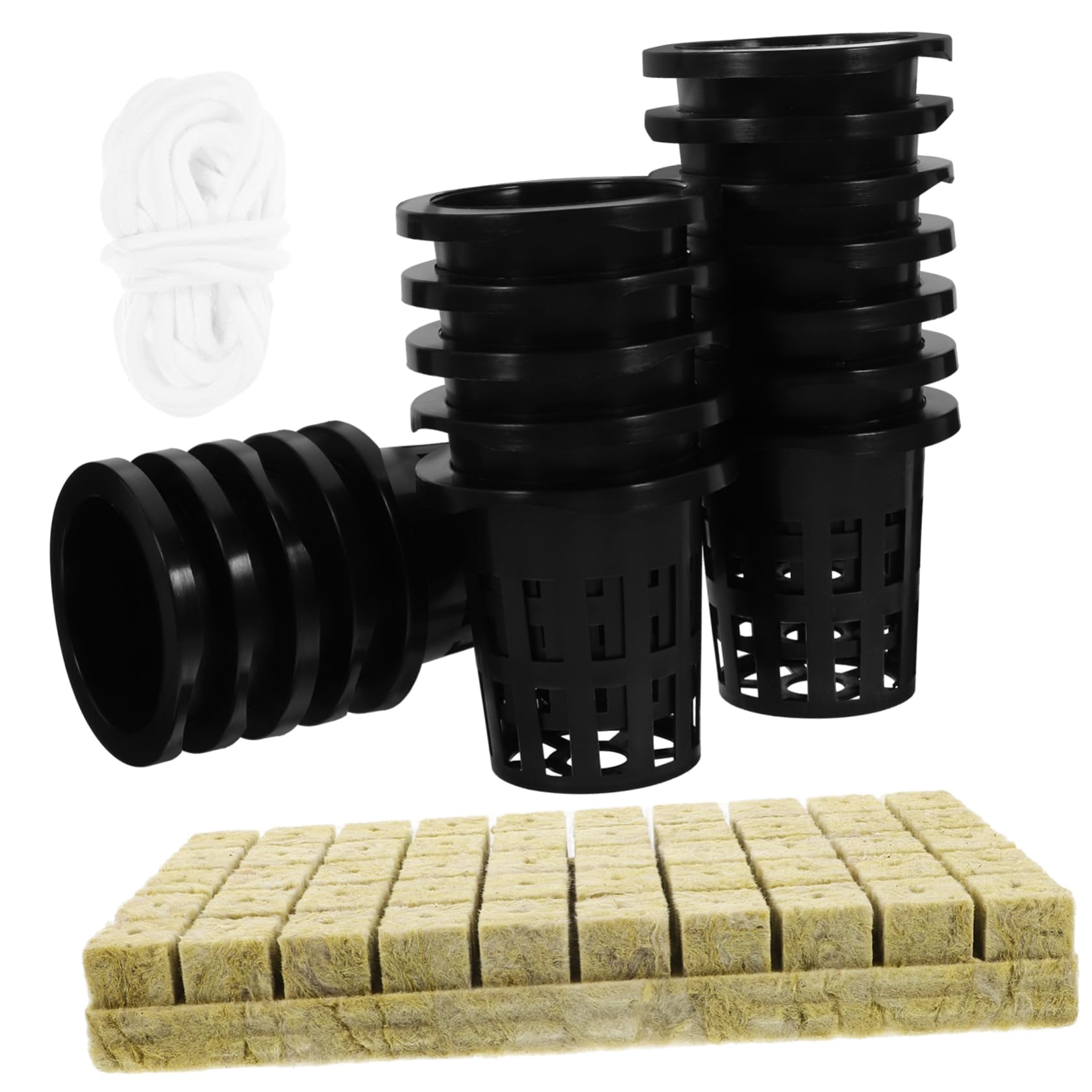 BESPORTBLE 3sätze Hydroponik Anzuchtsystem Kit Mit Mineralwolle Und Selbstbewässerung Pflanzkörbe Und Schnur Für Blumen Und Gemüse Für Indoor-