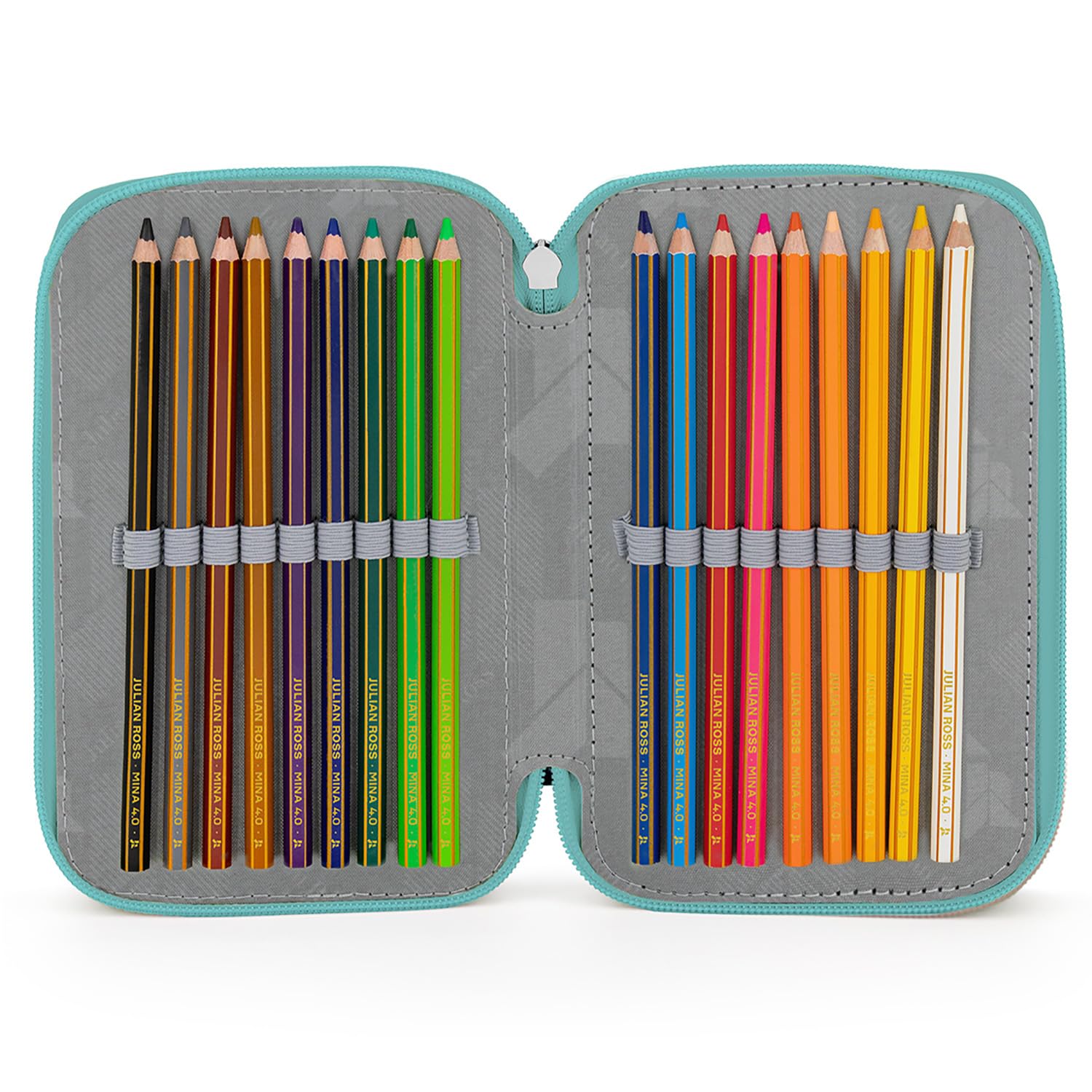 Plumier Triple 45 Piezas – Estuche Escolar Completo con Bolígrafos Gel Borrables, Lápices 4.0 mm, Rotuladores, Tijeras, Pegamento – Ideal Primaria y Regalo niña – Sirena Brillante – Julian Ross