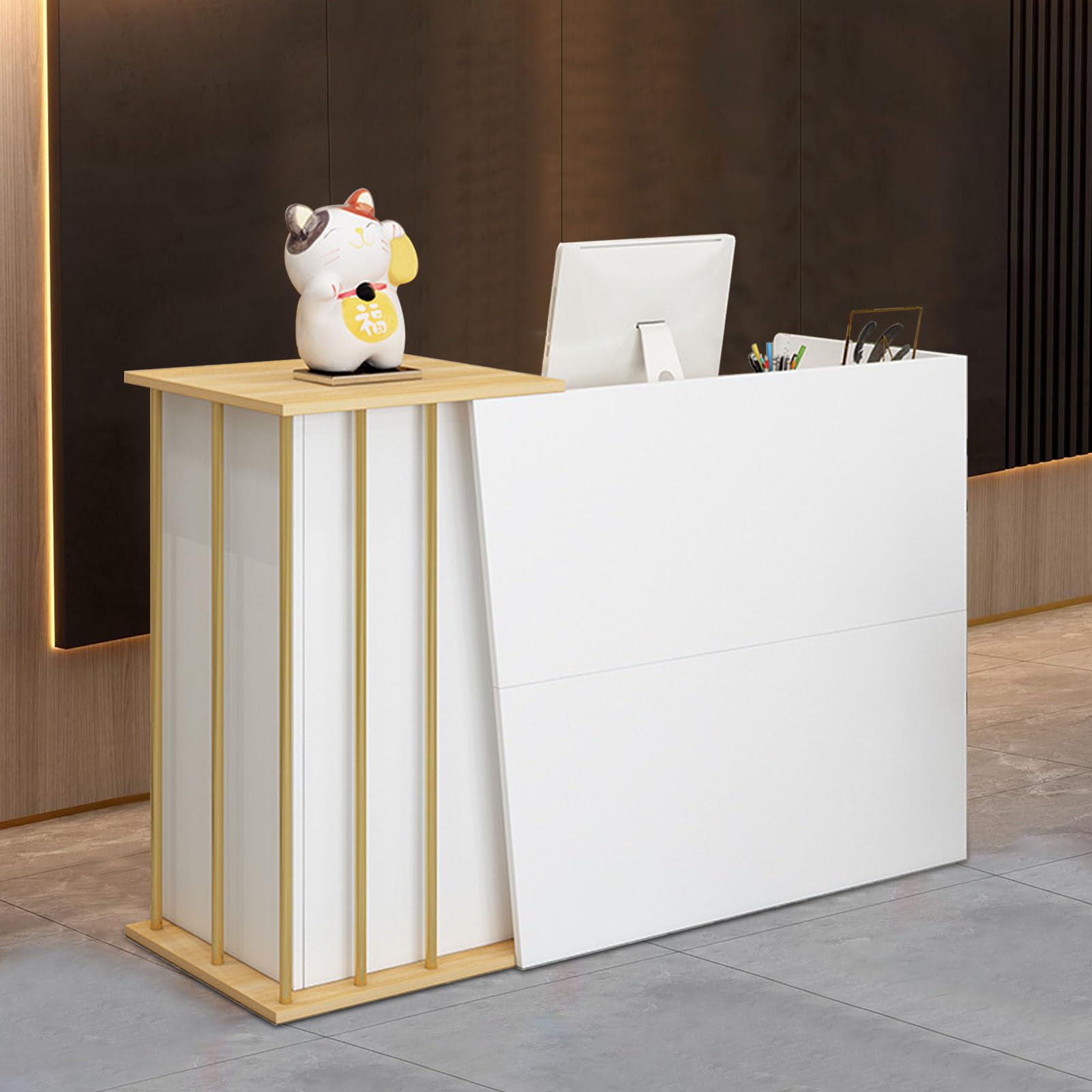 XNKLPY Front Desk Reception Counter, Checkout Counter Reception Desk with Lockable Drawer, Modern Retail Corner Computer Desk with Storage Cabinet & 4 Storage Space for Cashier Table Lobby A 100cm