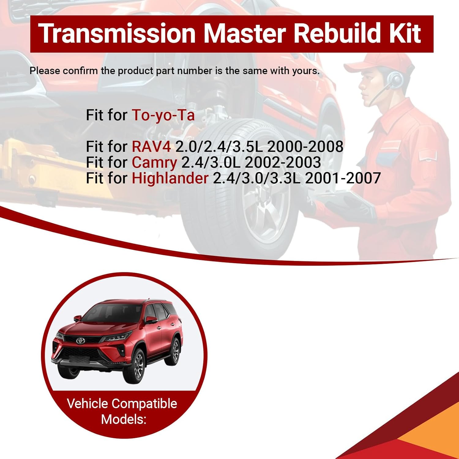 U140E U140F Transmission Master Rebuild Kit Compatible with RAV4 2.0/2.4/3.5L 2000-2008, Camry 2.4/3.0L 2002-2003, Highlander 2.4/3.0/3.3L 2001-2007 Direct Replacement T136081A T13600A