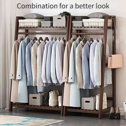 Miniatura 8 de Armario independiente, perchero con estantes, para dormitorio, entrada y sala de estar, ahorro de espacio (teca 27.6 x 15.2 x 56.7 in)