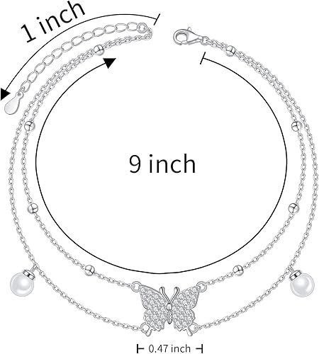 Miniatura 3 de Tobilleras para mujer de plata de ley S925 ajustable, pulsera de tobillo para pie de playa, regalo de joyería