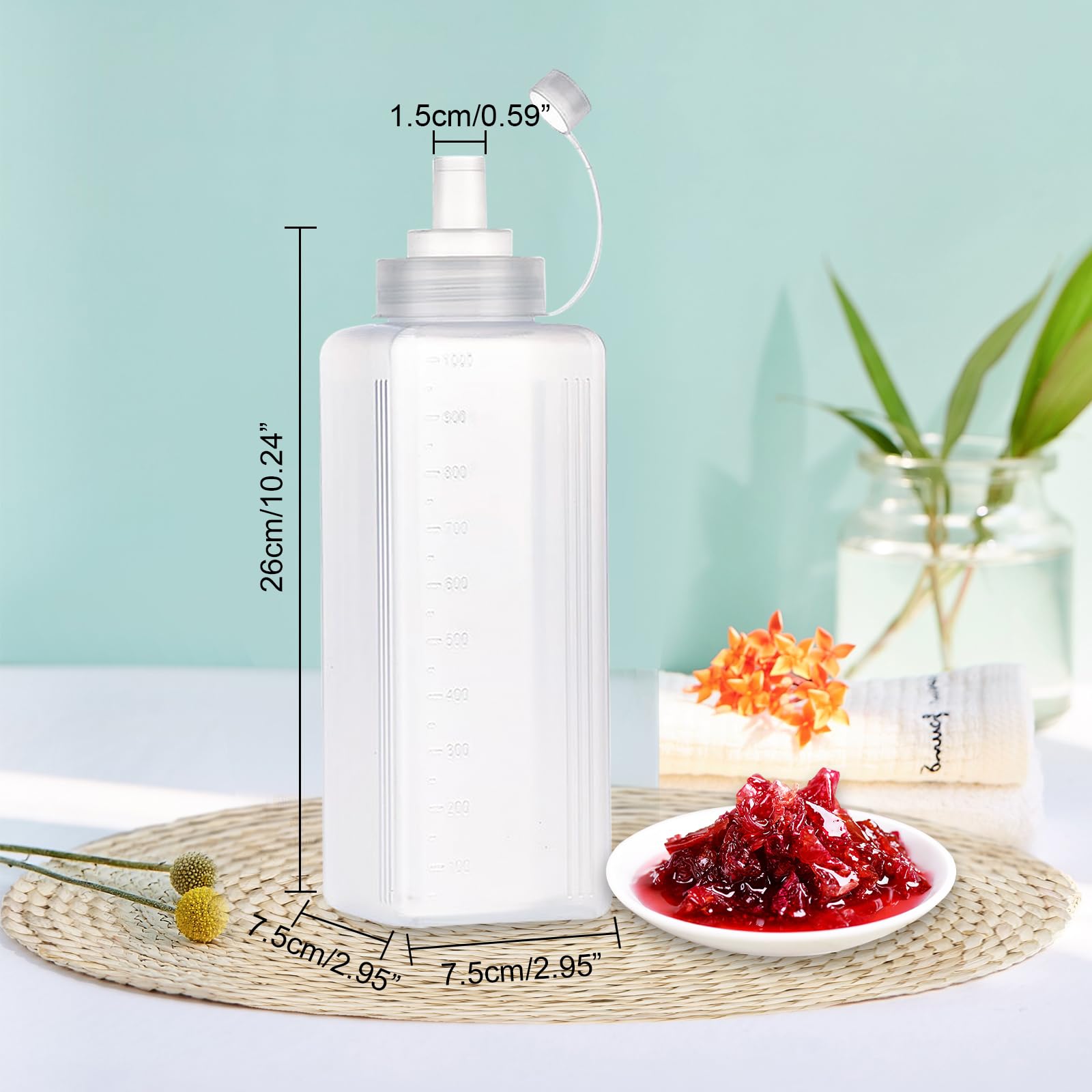 3Pcs Bottiglia di Plastica Squeeze, Bottiglia con Tappi, Bocca Grande, Trasparente Condimento Dispenser, per Ketchup Senape Mayo Salse Piccanti Olio d'oliva (# 1000ML)