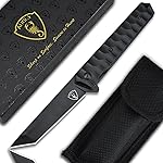 AUBEY Tanto Blade EDC Knife, 440 Steel Pocket Folding Knife with Liner Lock, Clip, Aluminum Handle and Glass Breaker, Nice Gift for Men Women (Black)