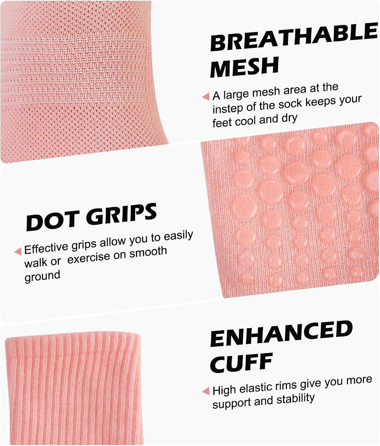 Breslatte Crew Pilates Socks with Grips for Women Non Slip Cotton Grip Socks for Yoga Hospital Barre Home Daily - Image 3