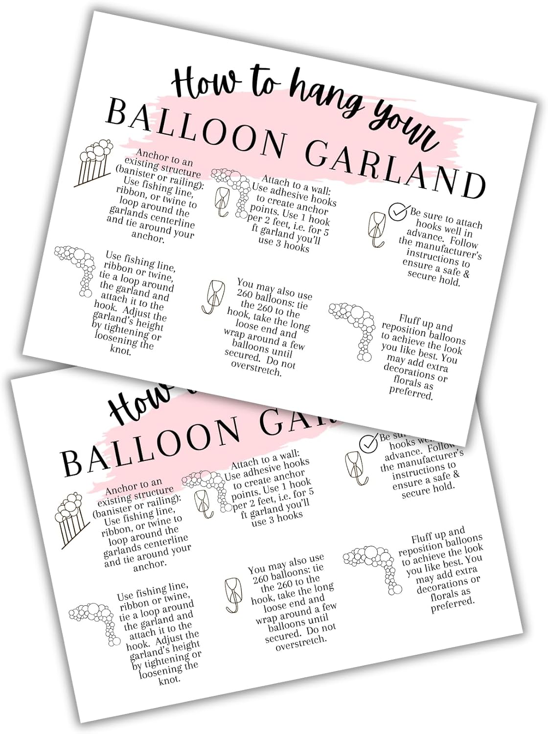 How To Hang your Balloon Garland Care Instruction Cards 30pk 4.25x5.5” Guide DIY Kit Arch Stand Anchor for Artists How to Build and Mount