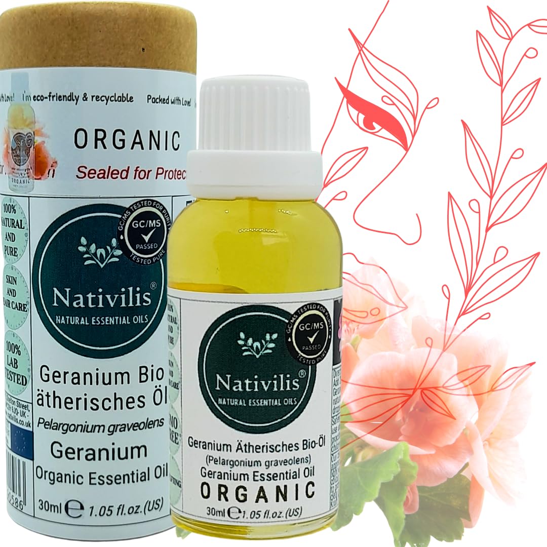 Nativilis - Juego de aceites esenciales orgánicos – Ylang-ylang, geranio, neroli, naranja dulce y bergamota, 5 x 30 ml, aromaterapia floral y cítrica para relajación y bienestar