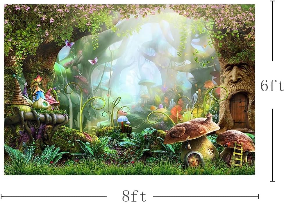 Black Friday Clearance MEHOFOTO 8x6ft Enchanted Forest Photo Studio Background Cartoon Fairy Tale Magic Tree Mushroom Princess Birthday Party Decoration Banner Backdrops for Photography
