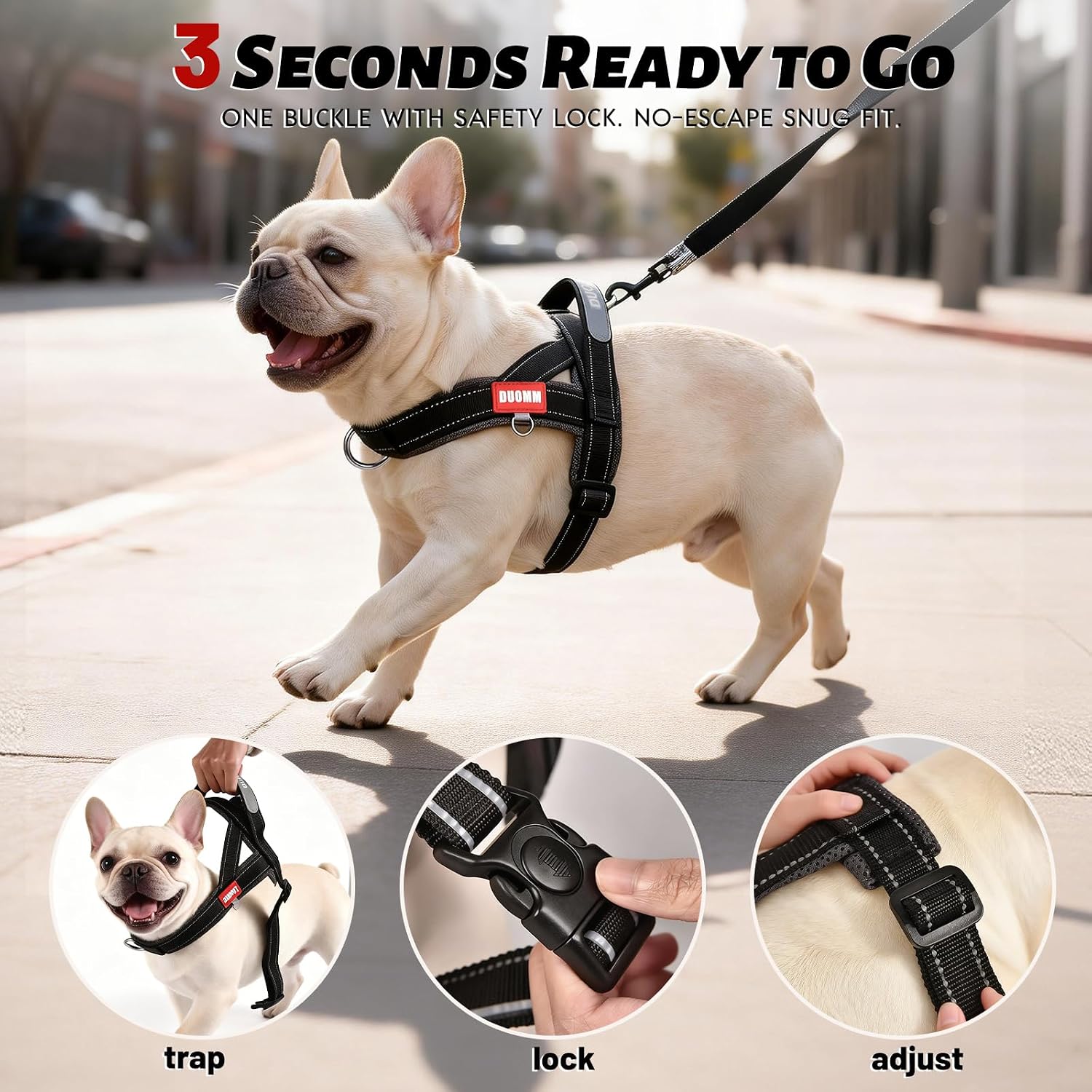 No Pull Dog Harness with Handle, Breathable Mesh Dog Vest for Small Medium Dogs, Lightweight Soft Reflective French Bulldog Harness with Front Clip, Adjustable Easy Walk Puppy Harness (Grey, L) image 5