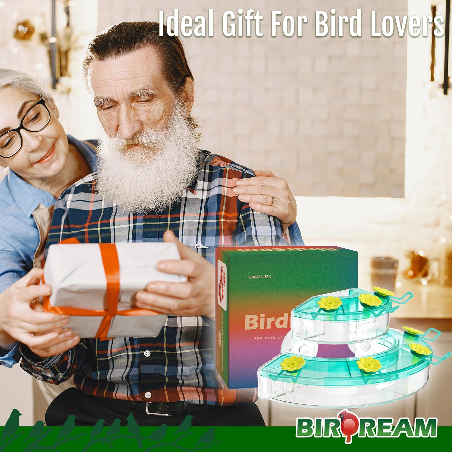 Birdream Comederos de colibríes de ventana para exteriores, con ventosas fuertes y 7 puertos de alimentación, fácil de usar y mantener, regalo para los amantes de los pájaros, comedero de plástico