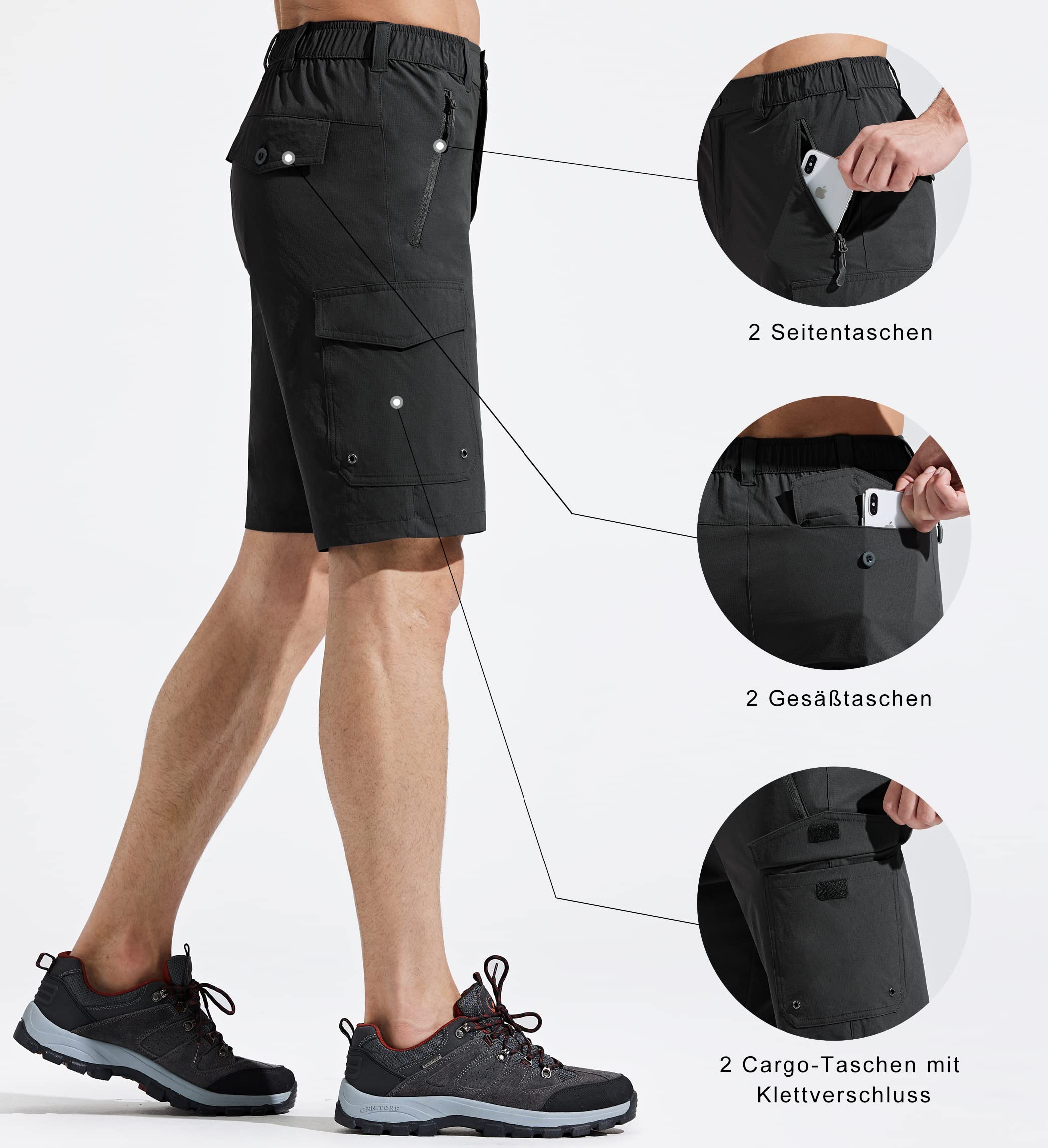 Comallan Pantaloni Corti Uomo Cargo Shorts Asciugatura Rapida da Trekking Montagna Bermuda con Cerniera Tasche