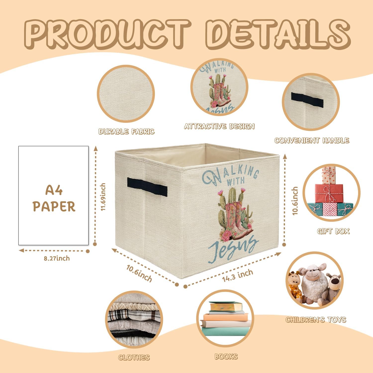 Christian Western Cowgirl Boots Nursery Storage Bins,Western Gifts for Girls,Religious Bible Verse Collapsible Storage Baskets Organizer Decor for Bedroom Bathroom Kids Room Dorm Clothes Books