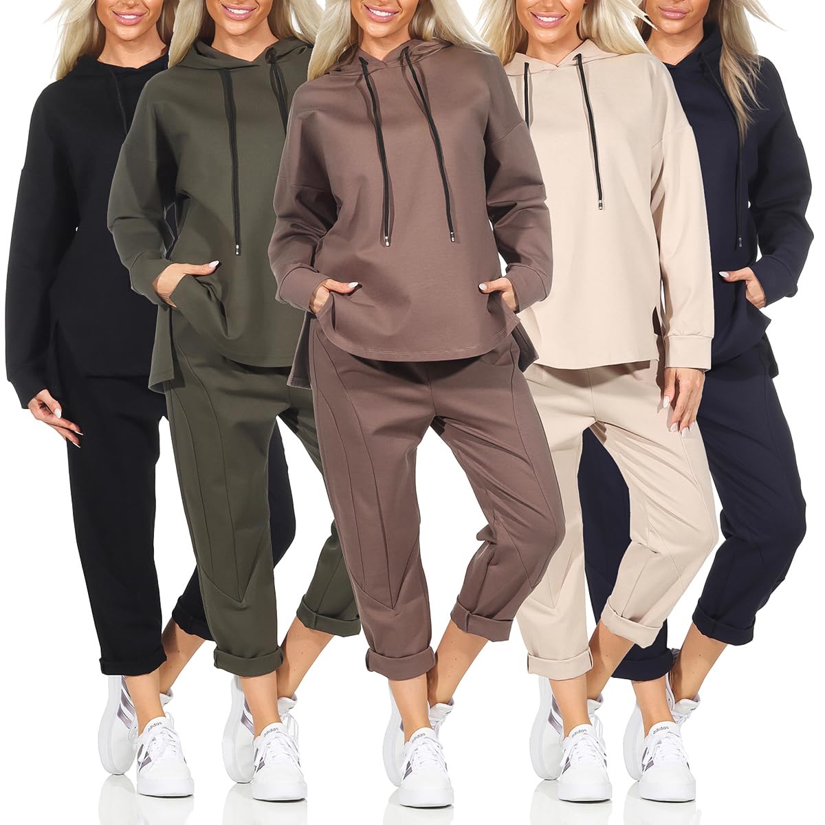 Damen Jogginganzug, Zweiteiler für Freizeit und Sport, Trainingsanzug, Hausanzug mit Hoodie und Hose Kapuze 7036