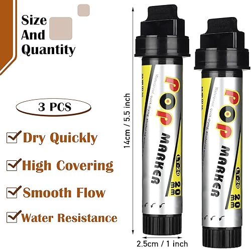 Miniatura 2 de 3 marcadores de pintura acrílica de 0.78 pulgadas Jumbo negro a base de agua, rotulador permanente de cincel ancho para piedra, cerámica, vidrio,