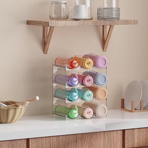 Miniatura 9 de TwoWin Organizador apilable de almacenamiento de botellas de agua para gabinete, soporte grande para botellas de agua, vasos, organizador de