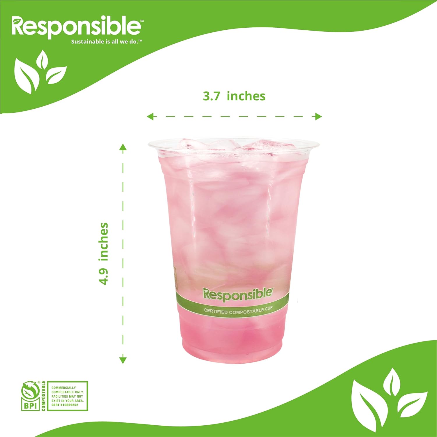 Responsible Products Clear Cold Cup, Certified Compostable and Made from 100% American Biobased Materials, No-PFAS Added & BPA-Free (16 oz Cups (50 Count)) - Image 2