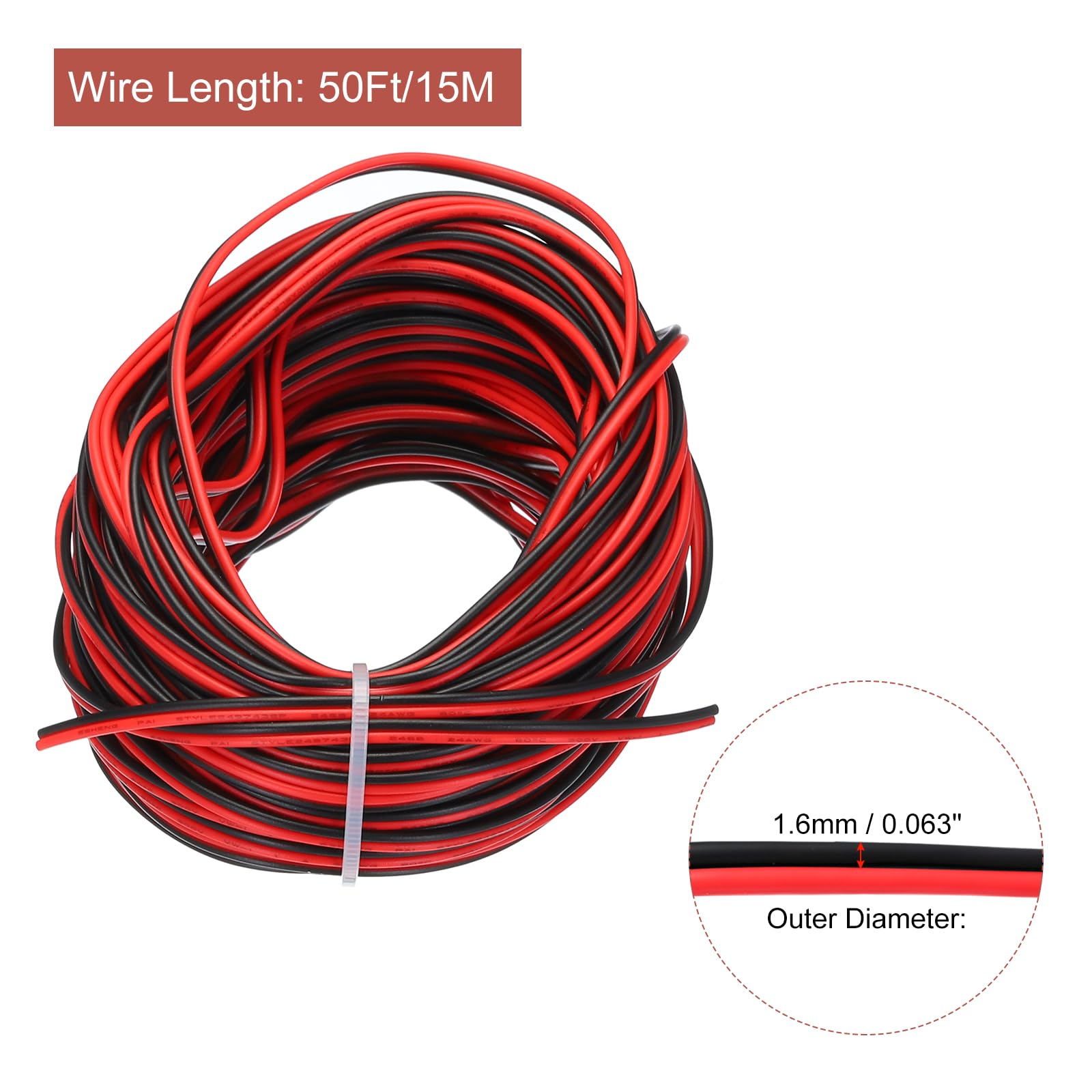UQTUKO 22AWG elektrische draad, 2-aderige kabel, 0,3 mm², 2-polige siliconen kabel, dubbele strengen, vertind koperdraad voor ledstrips, elektrische verlengkabel (20 Meter