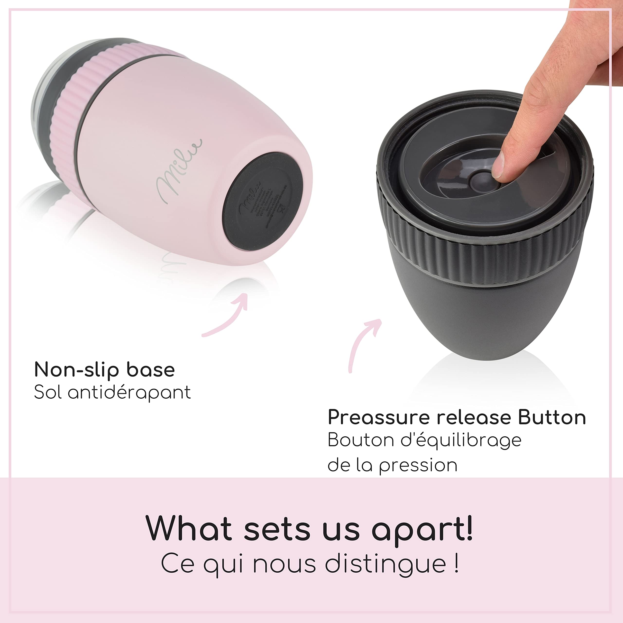 Gobelet Isotherme Milu 400ml | Pour Yaourt, Muesli, Anti-Fuite Avec Cuillère - Rose