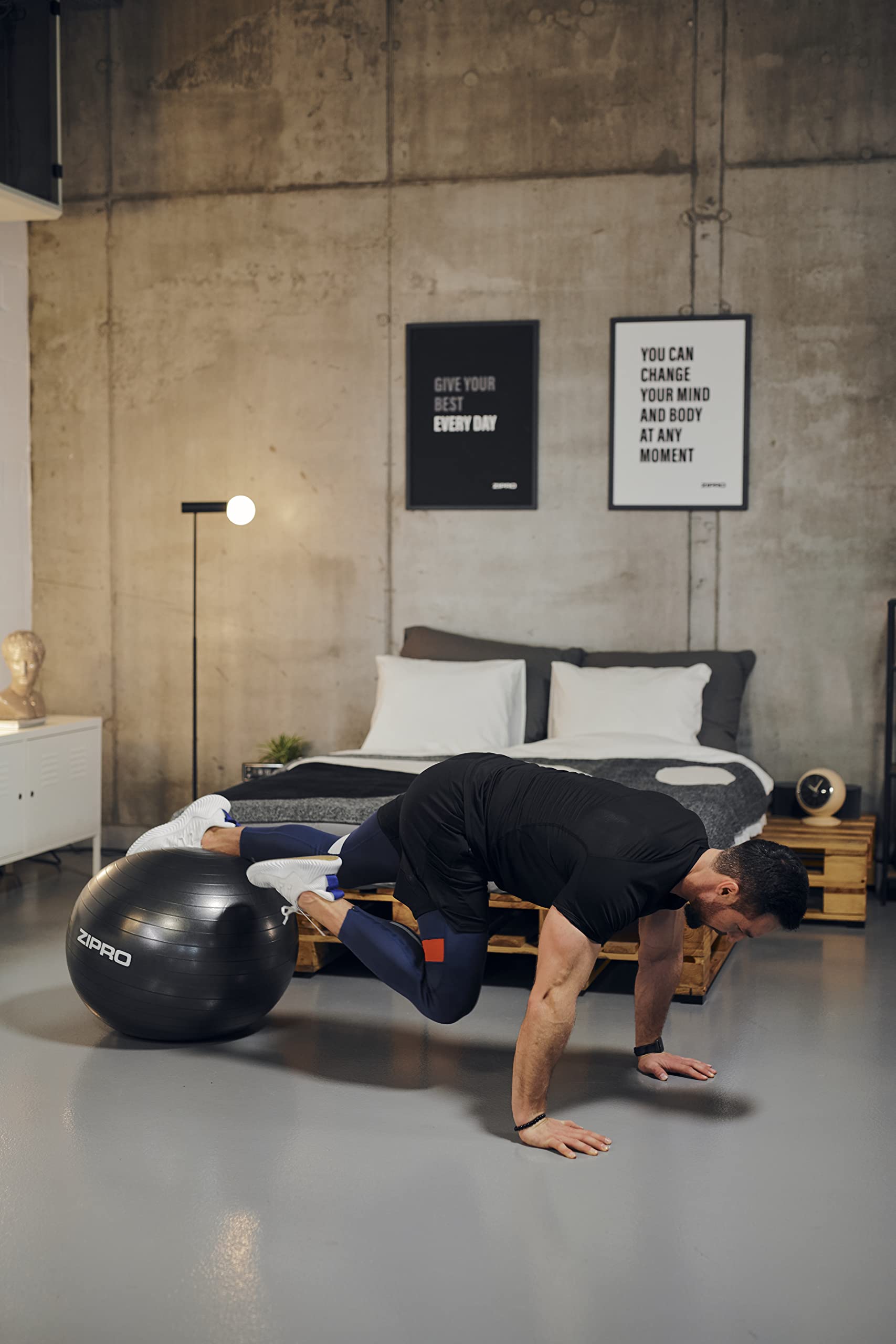 ZIPRO Gruba piłka gimnastyczna, piłka do pilatesu, 65 cm, piłka do siedzenia, do biura, do równowagi, jogi, jako mały sprzęt fitness i krzesło do balansowania w domu, czarna