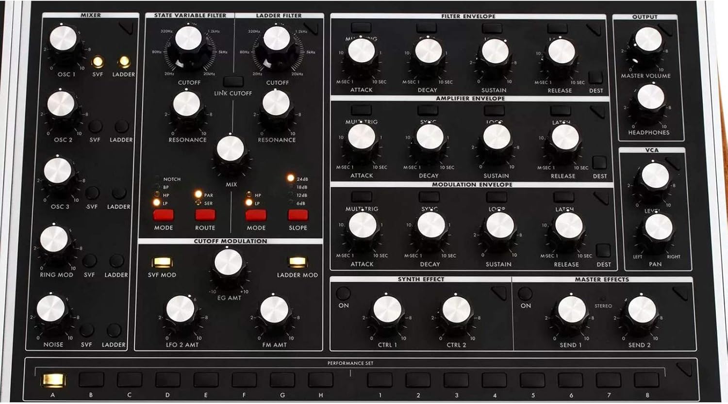 Moog One filter, envelope, and effects section