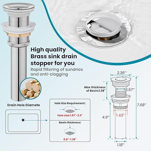 Miniatura 4 de gotonovo Grifo de lavabo moderno y alto de baño de una sola manija, un agujero, acero inoxidable, lavabo para lavabo, Rv, con líneas de suministro y