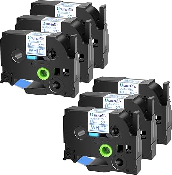 USUPERINK 6 Pack TZe-243 18mm 0.7 Laminated White Tape Compatible with Brother P Touch Label Tape 3/4 inch TZe TZ-243 TZe243 Blue on White TZe TZ Label for PTD410 PT-D400 PT-D610BT PTD600