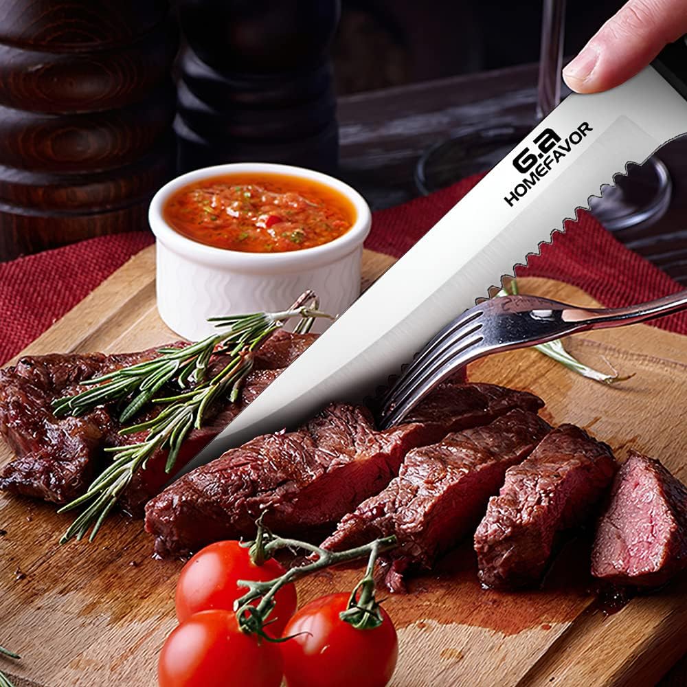 Free Shipping Over $50 G.a HOMEFAVOR Stainless Steel 8 - Piece Kitchen Steak Serrated Knife Set Black