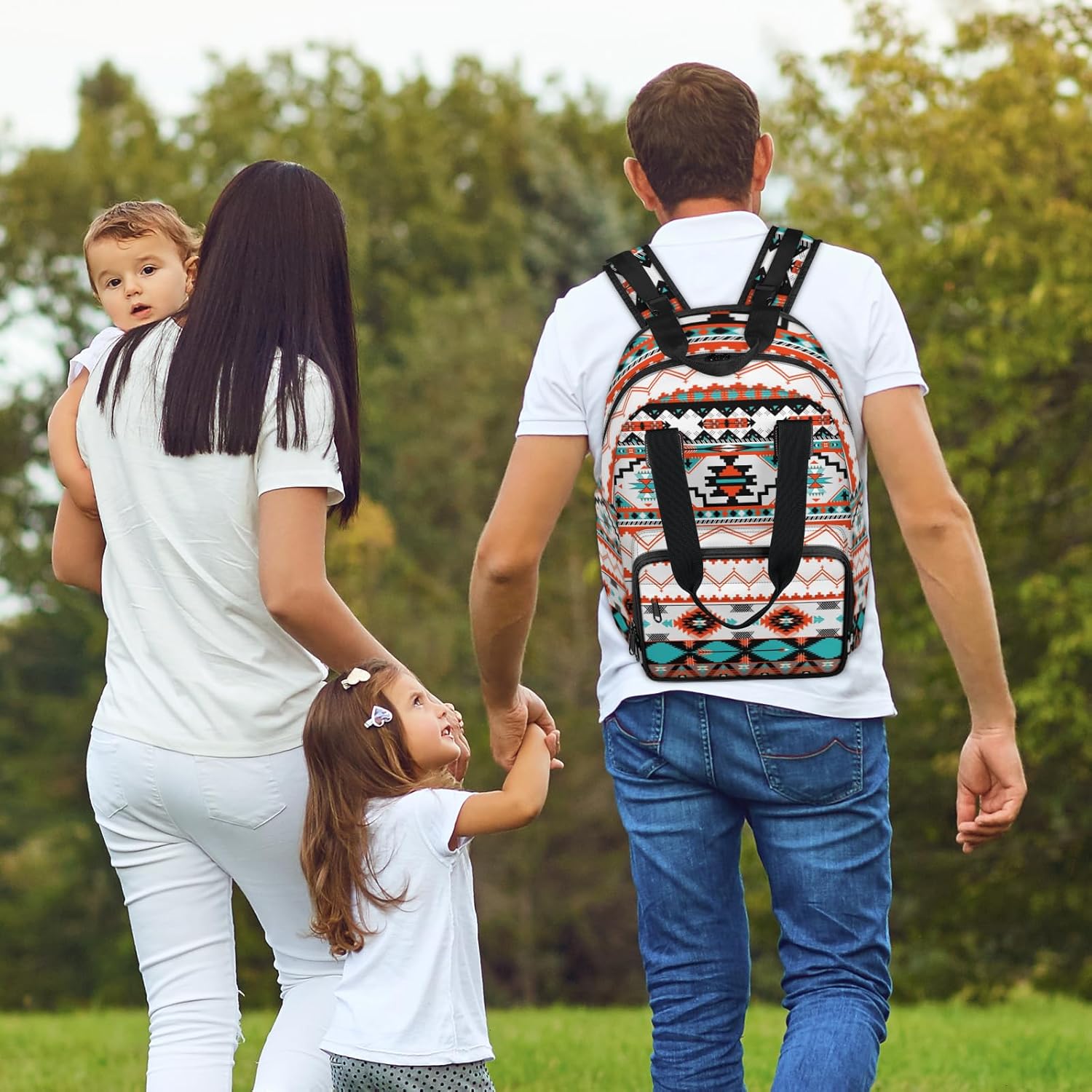 KOBLEN Ethnic Aztec Geometric Diaper Bag Backpack Baby Essentials Travel Tote Bag with Insulated Pockets Multi-functional Diaper Bags Organizer Bag for Women Men