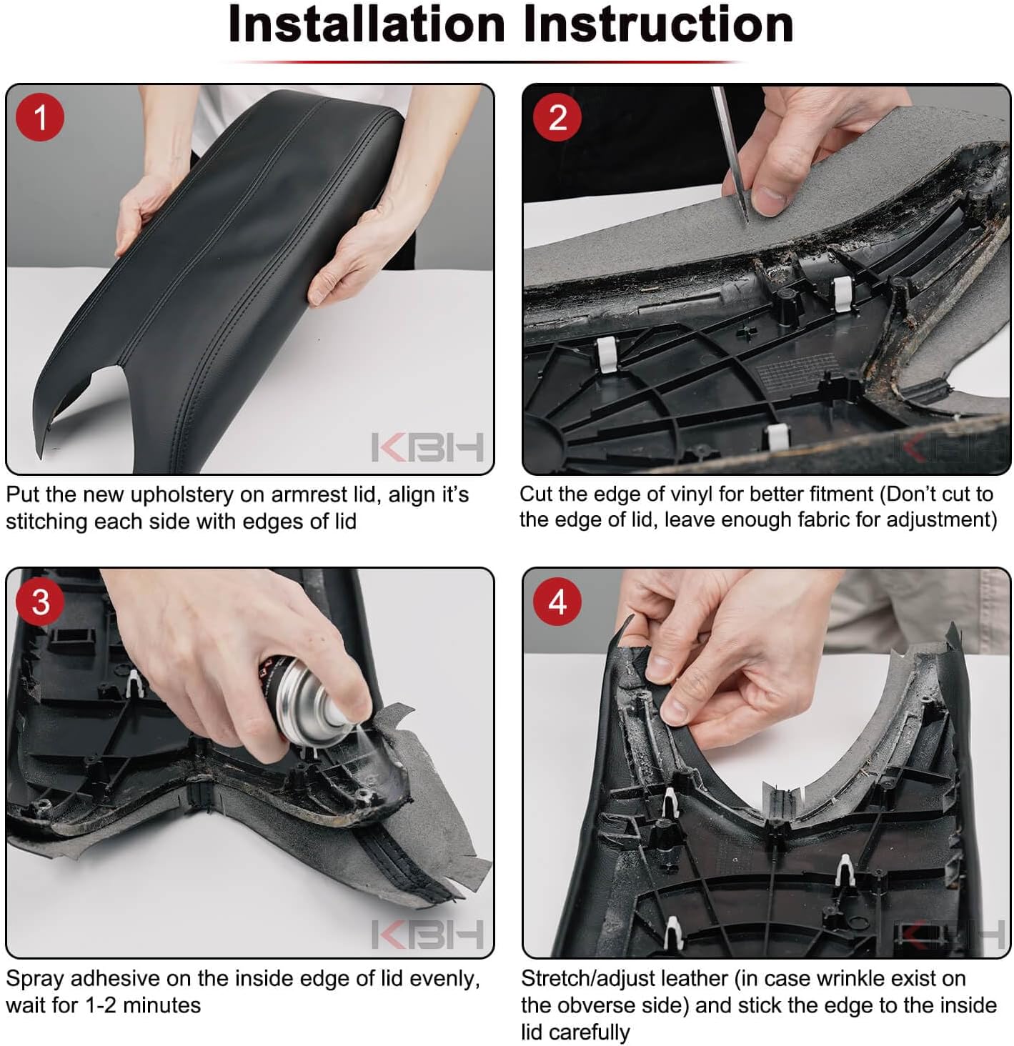 KBH Center Console Armrest Cover Replacement for Acura RDX 2007 2008 2009 2010 2011 2012, Vinyl Leather Arm Rest Lid Upholstery, Anti-Scratch, Gray