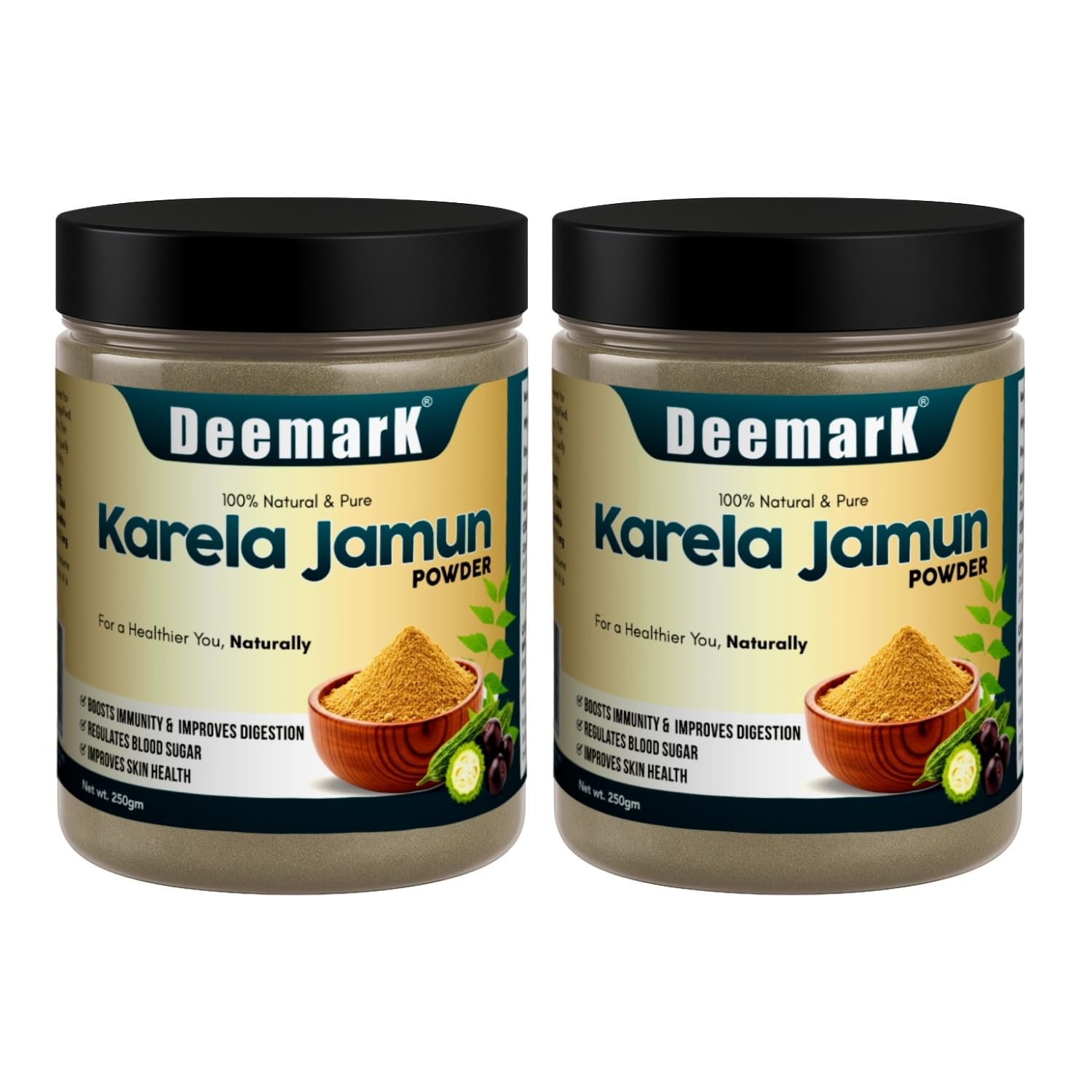 Deemark Karela Jamun Powder with 13 Potent Herbs Regulate Sugar Managment | Ayurvedic Sugar Control Supplement | Natural Diabetes Care | Herbal Blood Sugar Regulator (2, 250 g (Pack of 2))