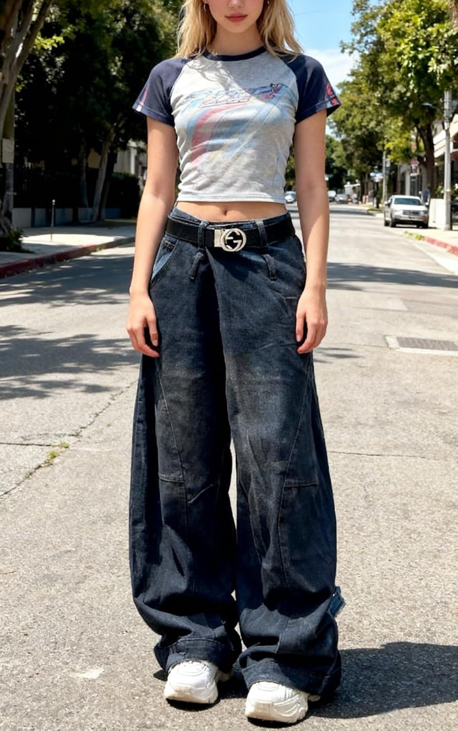 Unisex Fashion High Waist Straight Baggy Jeans Vintage Gothic Leg Drawstring Y2K Scrawl Denim Pants - Image 2