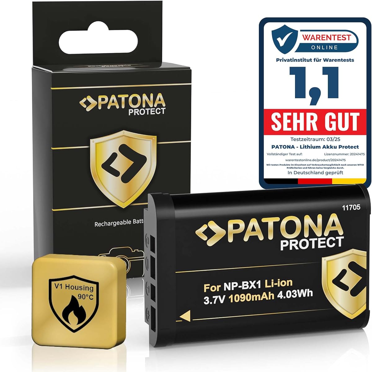 PATONA Protect NP-BX1 Akku 1090mAh Ersatzakku kompatibel mit Sony CyberShot DSC-RX1 R RX1 RX100 II III IV V VI VII M HX50 HX60 HX80 HX90 HX99 HX400V WX300 WX500 DSC-RX100 DSC-HX50 NPBX1 NP BX1
