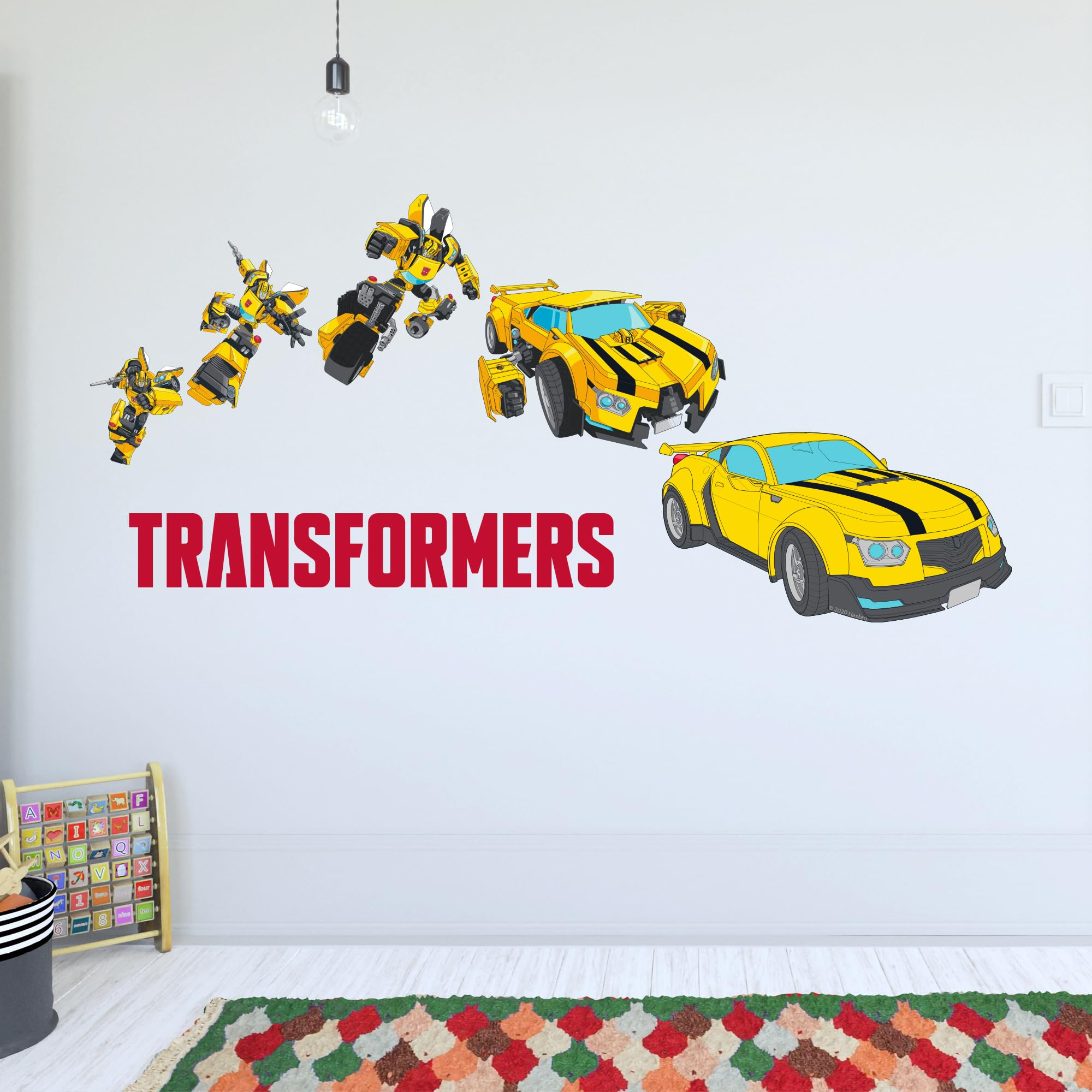 Transformers Wall Sticker - Bumblebee Transformation Wall Decal Vinyl Art Mural Kids Bedroom Gift (60cm Width x 30cm Height)