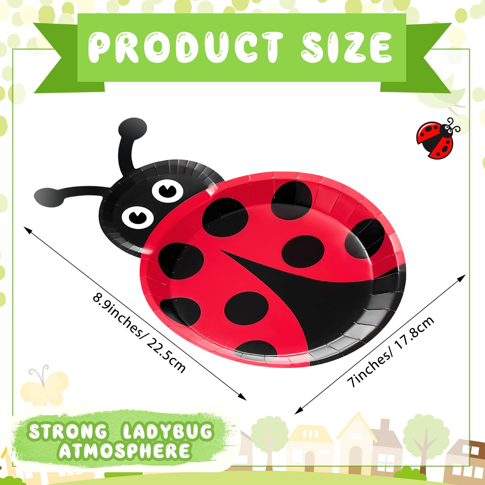 meekoo 24 Pcs Ladybug Plates Party Paper Plates Ladybug Theme Party Decorations for Dinner Dessert Picnic Birthday Wedding