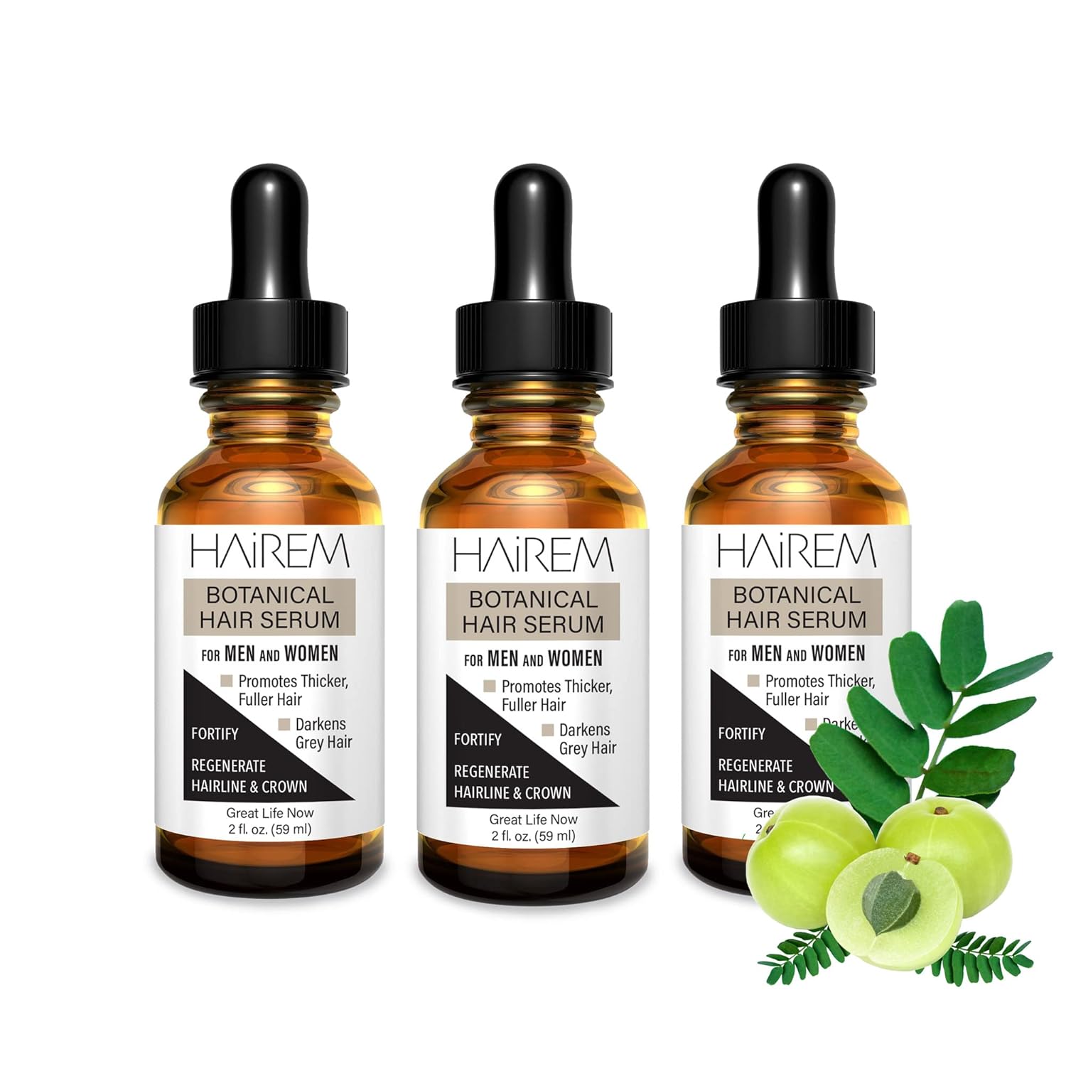 HAiREM™ Botanical Hair Serum, Promotes Hair Growth, Thicker & Fuller Hair, Darkens Grey Hair, For Men & Women - 2oz (1 Bottle)