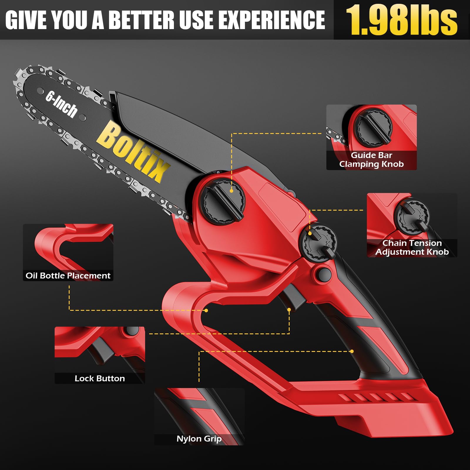 Mini motosierra inalámbrica, compatible con batería Milwaukee M18, motosierra eléctrica sin escobillas de 6 pulgadas, motosierra de mano para podar árboles y cortar madera (solo herramienta)