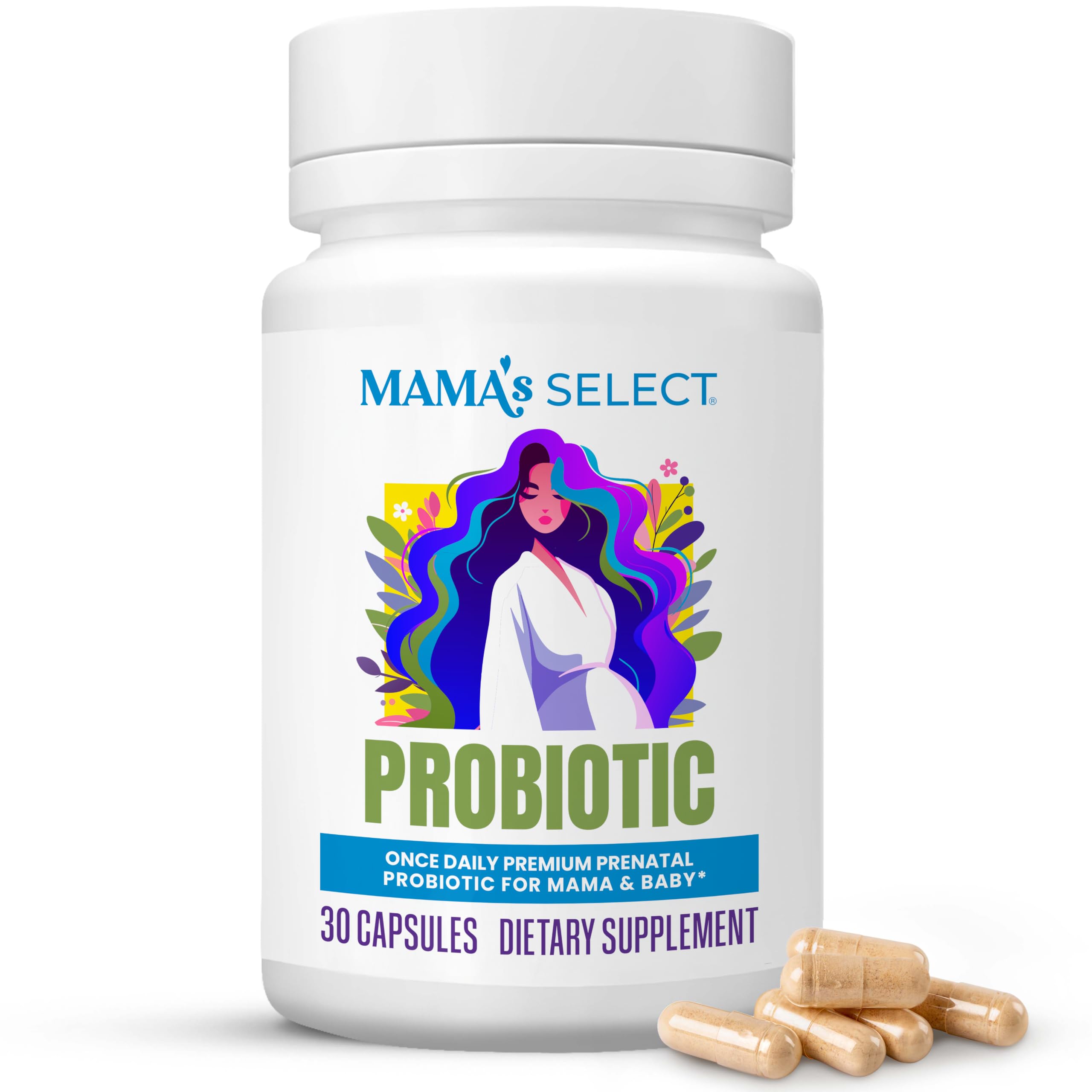 Mama's Select Probióticos prenatales para embarazadas: apoyo durante el embarazo, el posparto y el posparto. Favorecen la lactancia, la lactancia materna, la digestión y las náuseas matutinas.