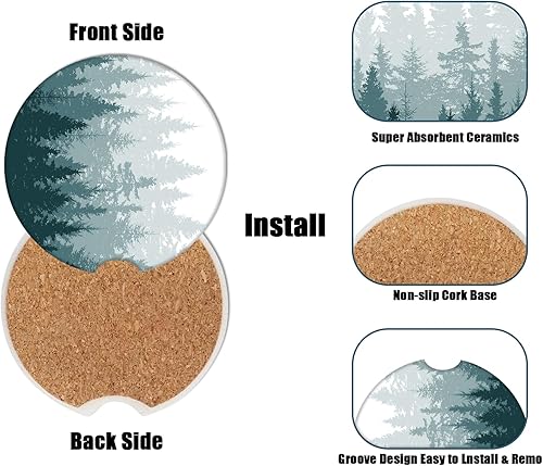 Miniatura 3 de Posavasos para automóvil, posavasos de cerámica absorbente de bosque brumoso, posavasos para portavasos de automóvil, accesorios de automóvil para