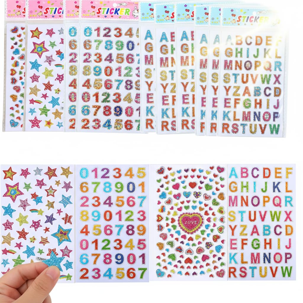 Stickers, Letter Stickers, Alphabet Stickers MINWEGI Modern Aesthetic Design for DIY Crafting, Waterproof Self-Adhesive Vinyl Letters & Numbers, 10 Pack, Silver