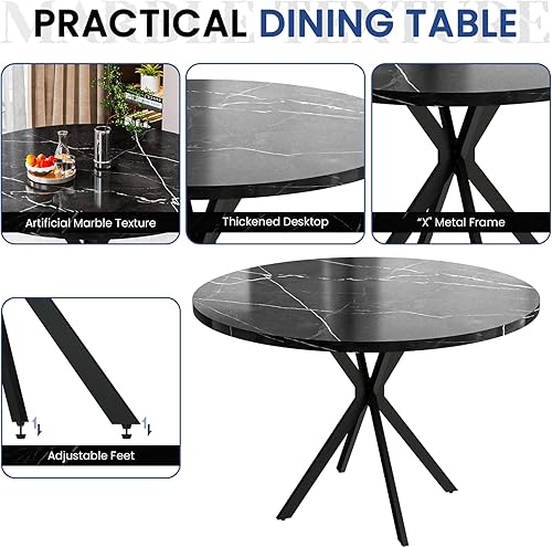 Miniatura 5 de Juego de mesa de comedor redonda para 4, juego de mesa de cocina circular de 39 pulgadas y sillas para 4 personas, juego de mesa de comedor de 5