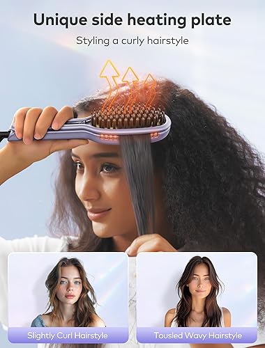 Miniatura 3 de Llano Cepillo alisador de pelo, alisador y rizador iónico mejorado 2 en 1 con abrazadera de soporte, antiencrespamiento, cepillo alisador de