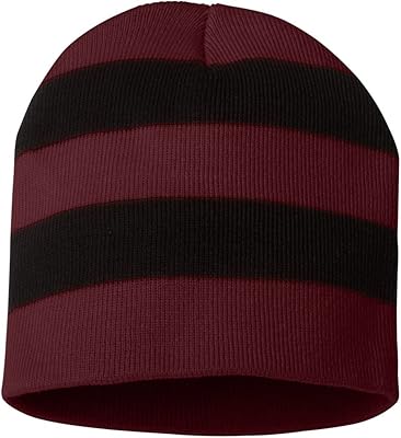 Sportsman - Rugby Striped Knit Beanie - SP01 - One Size - Maroon/ Black