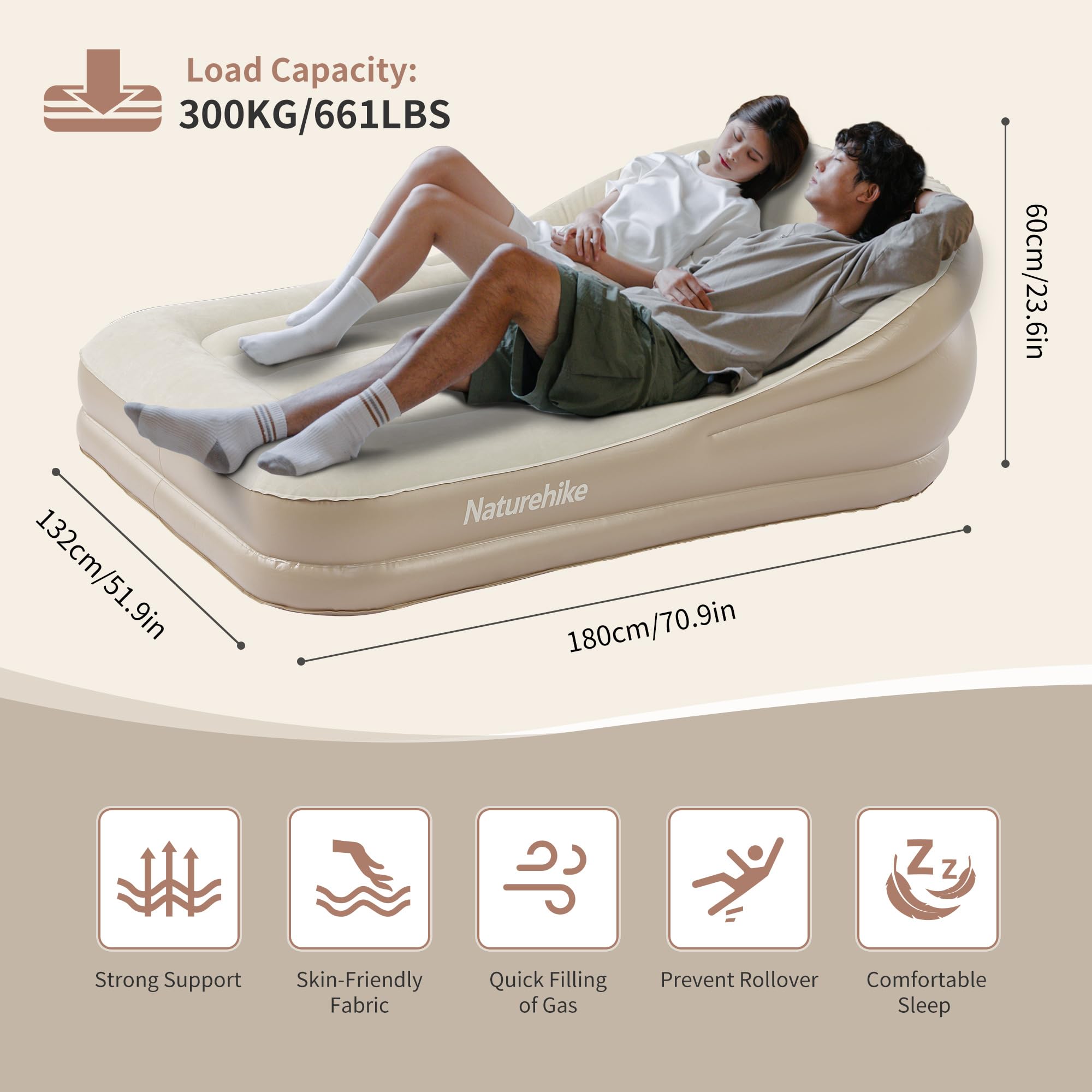Naturehike Aufblasbares Sofa für Zuhause, Camping, Picknick im Freien mit integrierter Pumpe und 300 kg Tragfähigkeit bequemes Luftsofa für Drinnen & Draußen