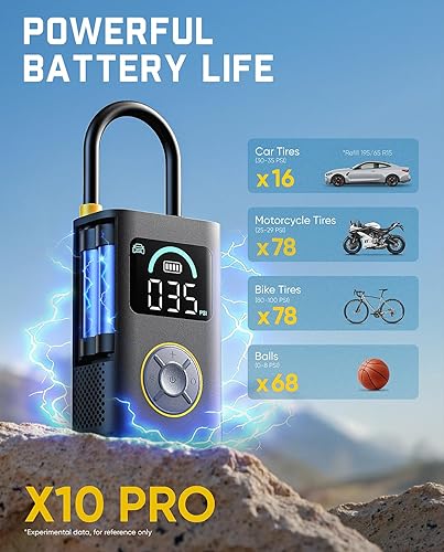 Miniatura 4 de Fanttik Inflador de neumáticos portátil X10 Pro para coche compacto, compresor de aire de inflado rápido de 35 segundos con manómetro digital y