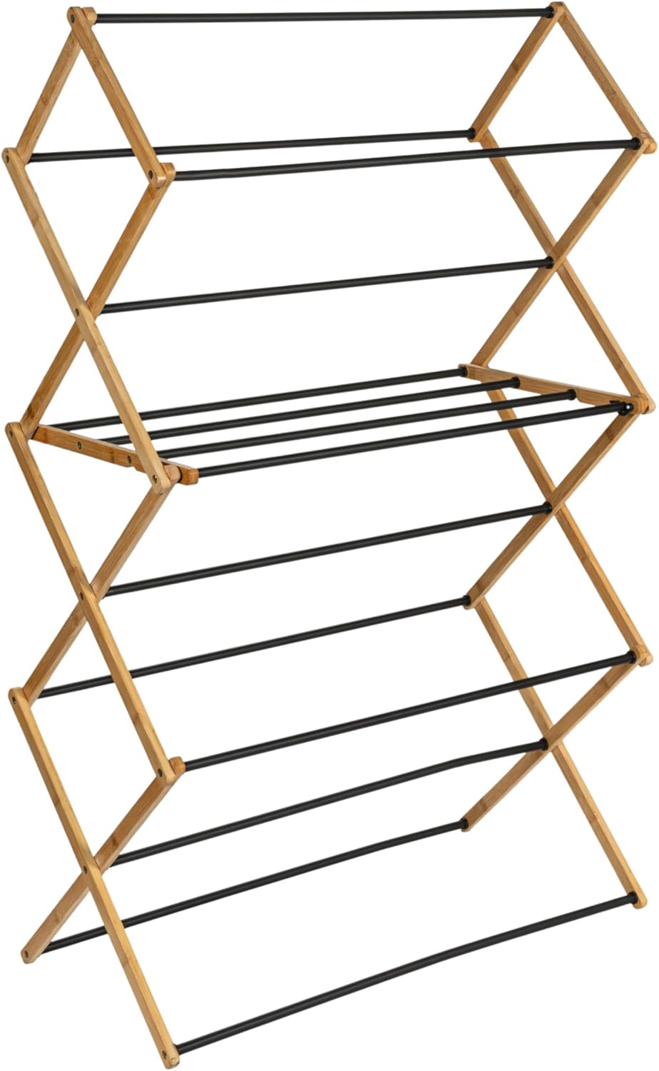 Household Essentials Bamboo Folding Clothes Drying Rack | Large Capacity, 14 Coated Metal Dowels, 28 Feet of Drying Space | Eco-Friendly, Collapsible Indoor Rack for Apartments, Homes & Dorms
