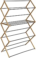 Vista 1 de Household Essentials Estante de secado de ropa plegable de bambú Gran capacidad, 14 tacos de metal recubiertos, 28 pies de espacio de secado