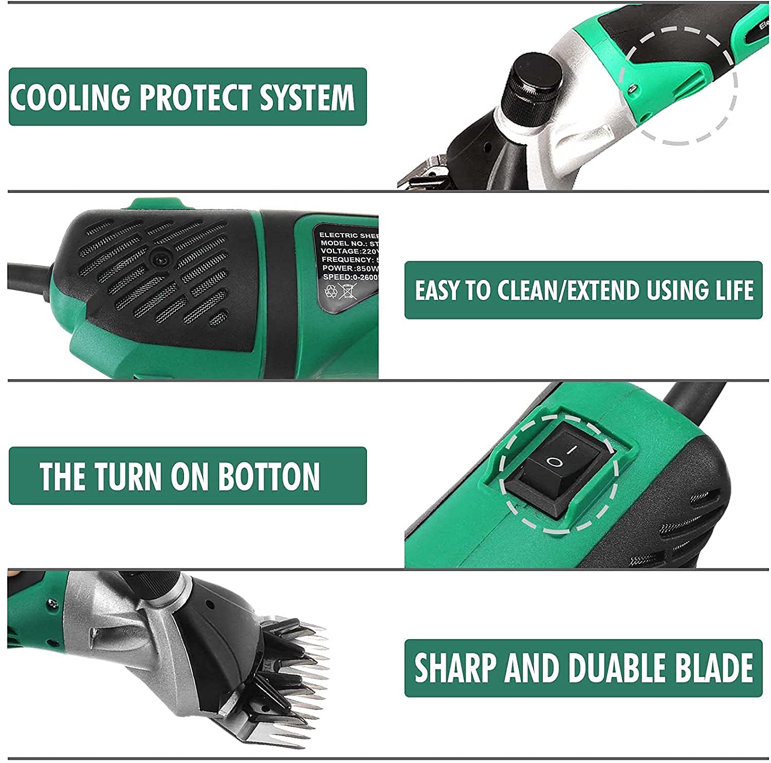 Cesoie per pecore professionali elettriche da 850 W Tosatrice per pecore portatile con 6 velocità per pecora, capra, lama, cavallo, alpaca, pelo spesso e animali pesanti, toelettatura della pellicci