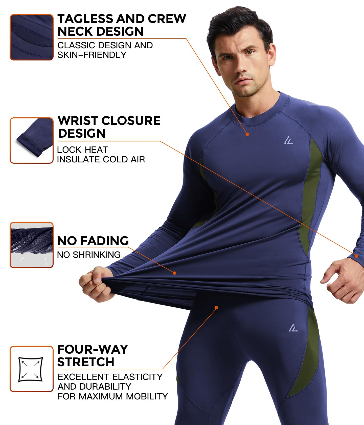 CL convallaria sous-vêtements Thermiques Hommes, sous-vêtements Fonctionnels de Ski sous-vêtements Respirants Polaire Interne Ensemble de sous-vêtements Thermiques