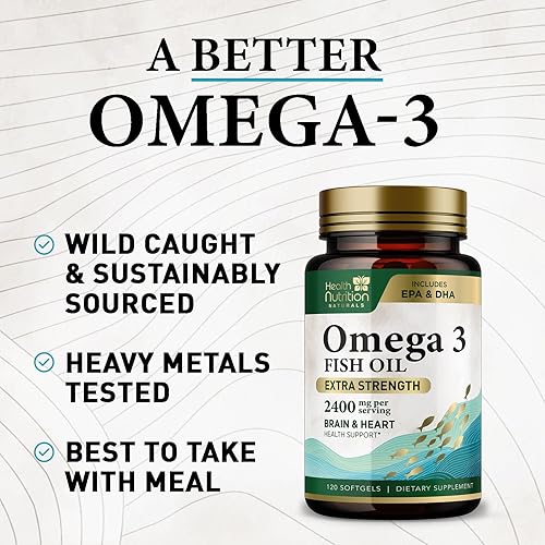 Miniatura 6 de Aceite de pescado Omega 3 Triple Strength 1200 mg, suplementos de omega-3, salud natural del corazón y apoyo inmunológico - Ácidos grasos con EPA